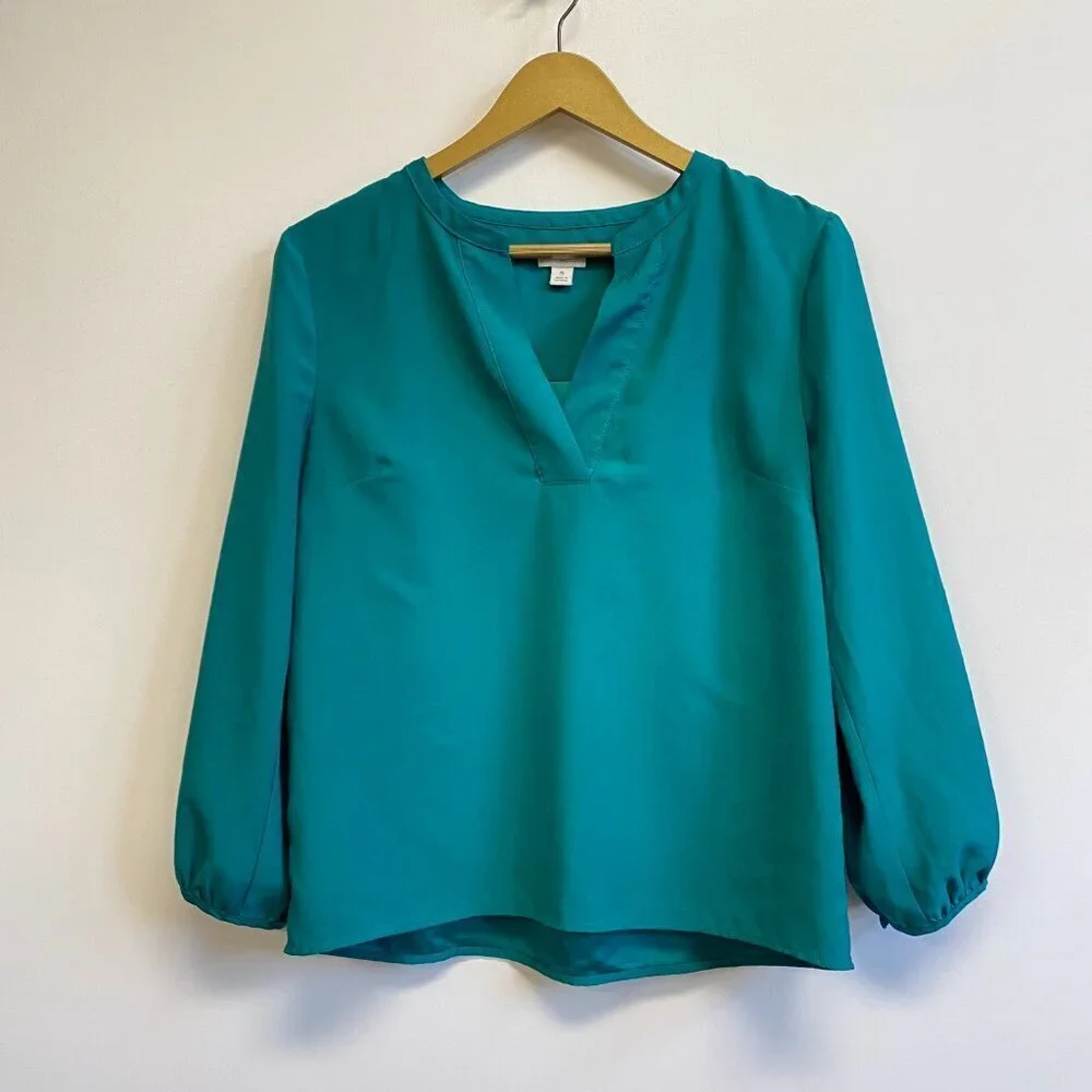 J. Crew Green V Neck Blouse